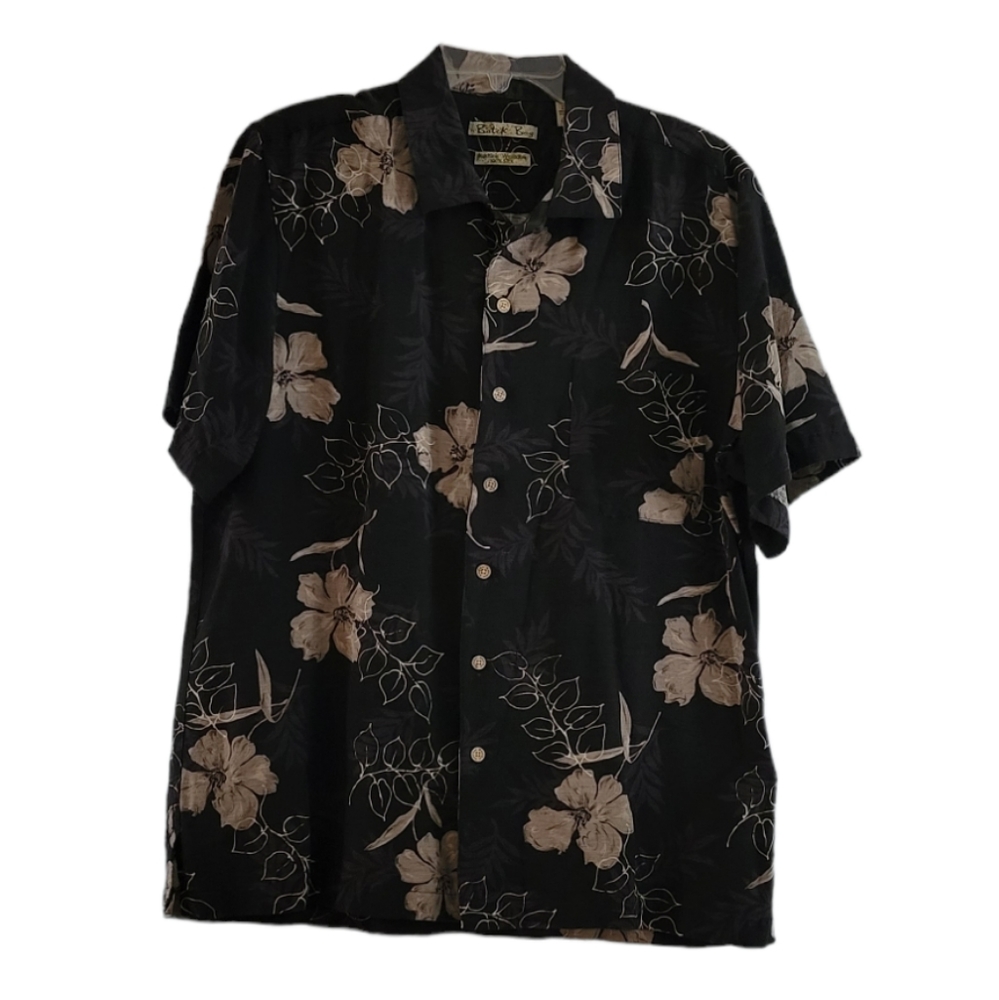 Batik Bay Hawaiian Shirt Black Cream Floral